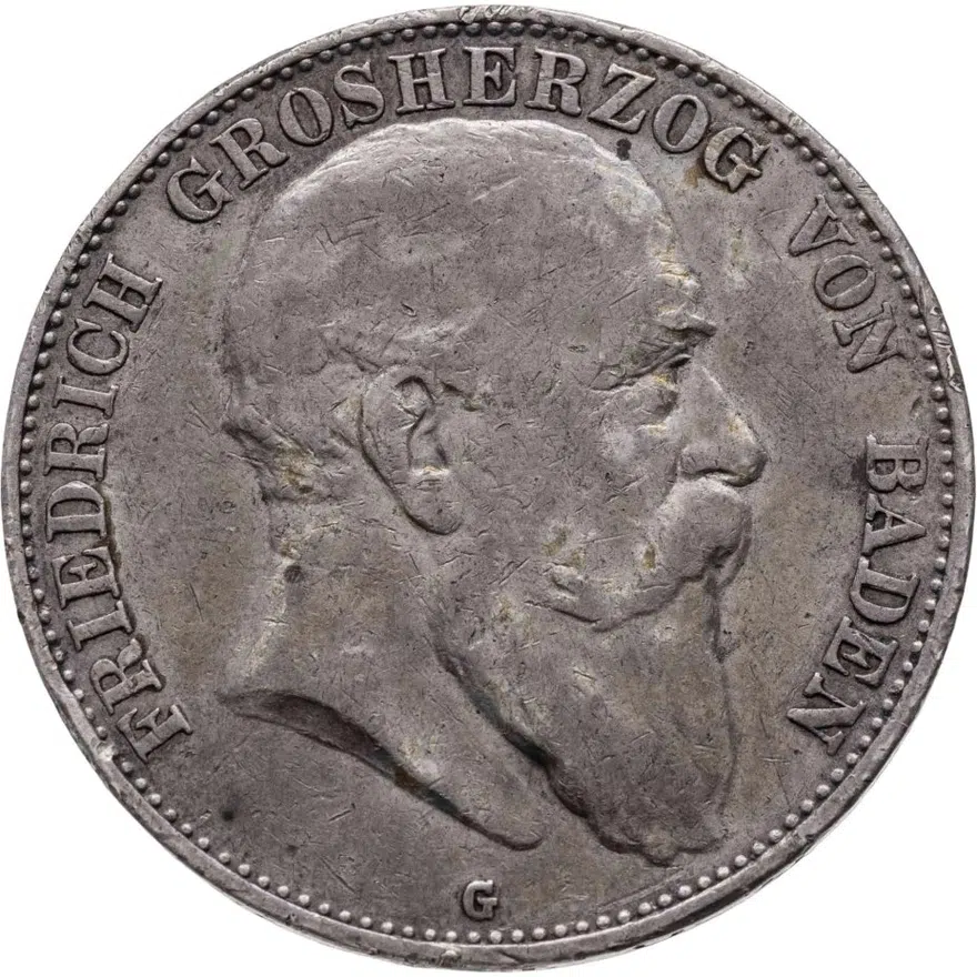 Германия (Империя) 5 марок (mark) 1907 Баден, Смерть Фридриха I, аверс