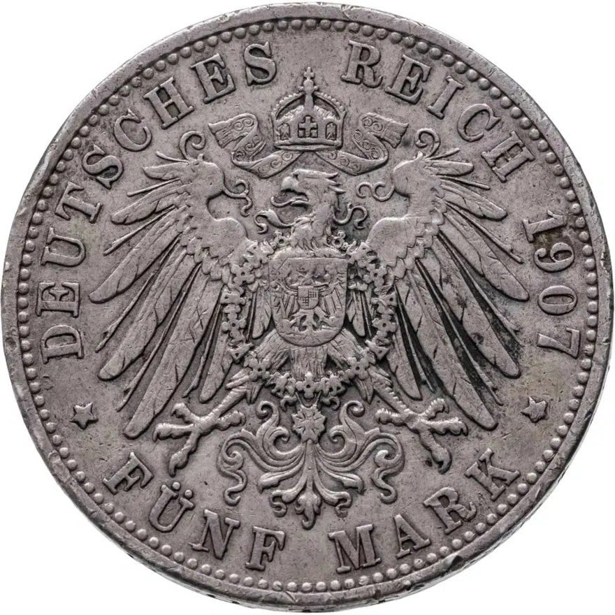 Германия (Империя) 5 марок (mark) 1907 Баден, Смерть Фридриха I, реверс