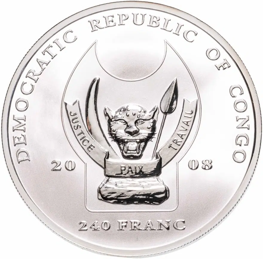 Конго (ДРК) 240 франков (francs) 2008  "Большая пятёрка Африки - Носорог", реверс