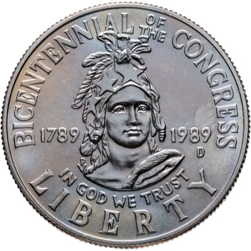 США 50 центов (1/2 доллара, half dollar) 1989 D Congress (200 лет Конгрессу США) знак монетного двора "D" - Денвер, аверс