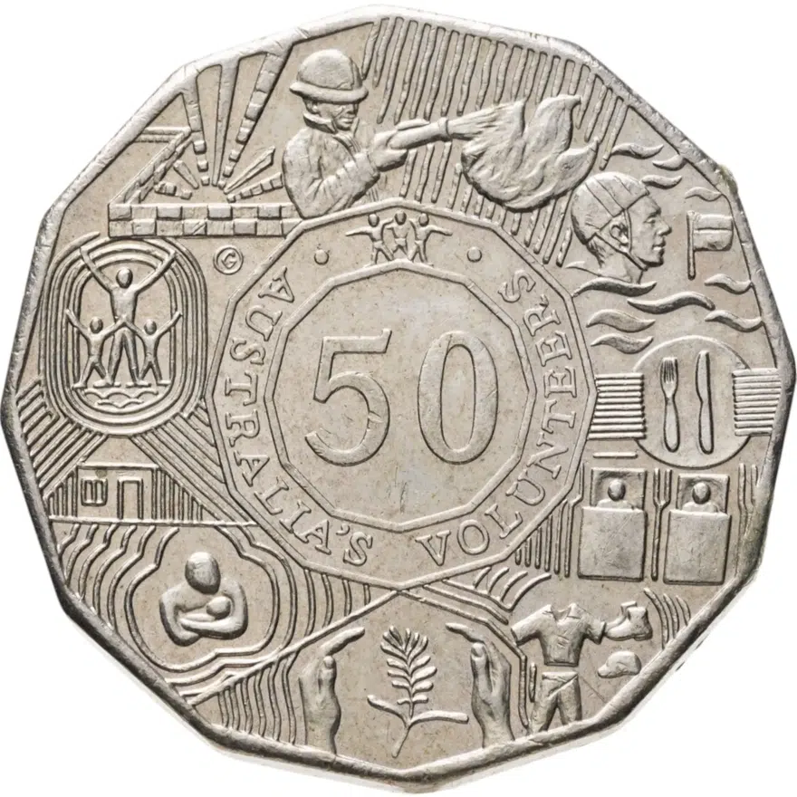 Австралия 50 центов (cents) 2003 "Австралийские волонтеры", аверс