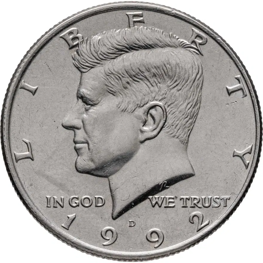 США 50 центов (1/2 доллара, half dollar) 1992 D Kennedy Half Dollar (Кеннеди) знак монетного двора "D" - Денвер, аверс