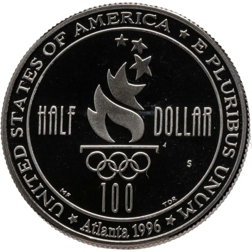 США 50 центов (1/2 доллара, half dollar) 1996 S XXVI Olympiad Swimming (XXVI летние Олимпийские Игры, Атланта 1996 - плавание), реверс