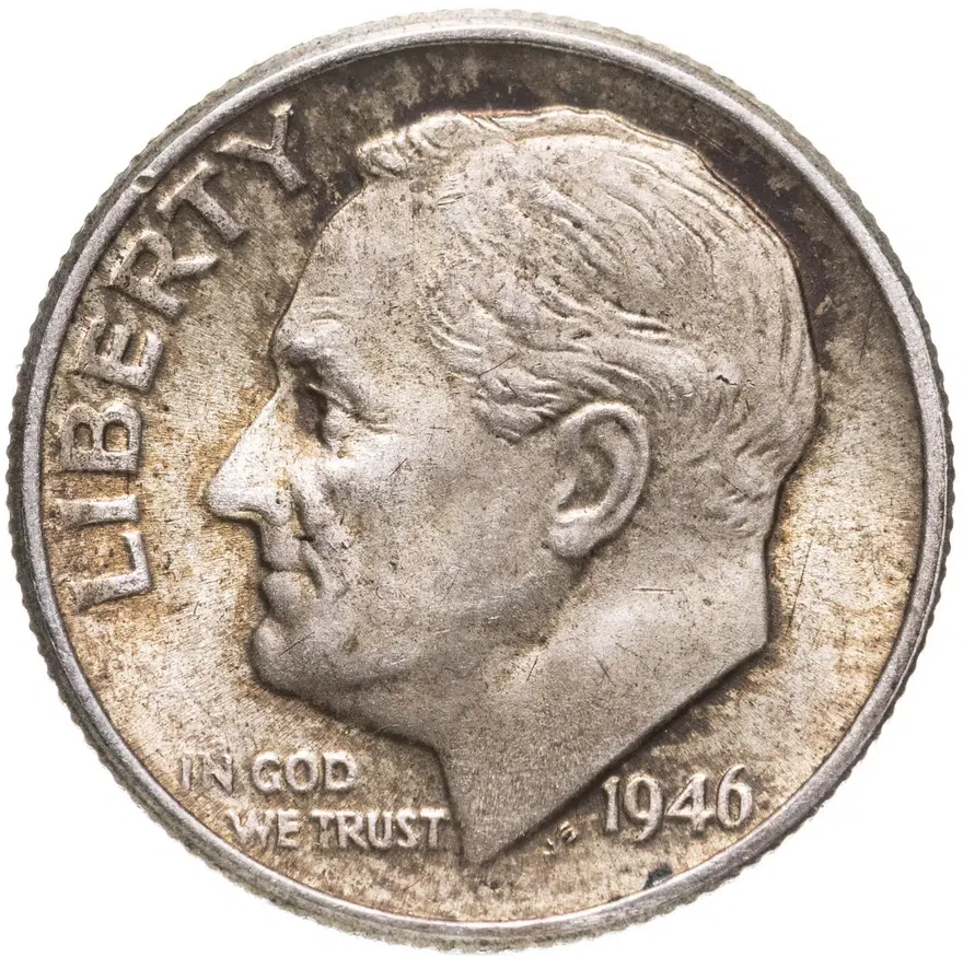 США 10 центов (дайм, one dime) 1946  Silver Roosevelt Dime (Рузвельт) без обозначения монетного двора, реверс