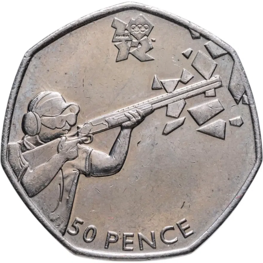 Великобритания 50 пенсов (pence) 2011  XXX летние Олимпийские Игры, Лондон 2012 - Стрельба, реверс