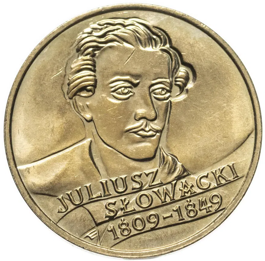 Польша 2 злотых (zlote) 1999  150 лет со дня смерти Юлиуша Словацкого, аверс