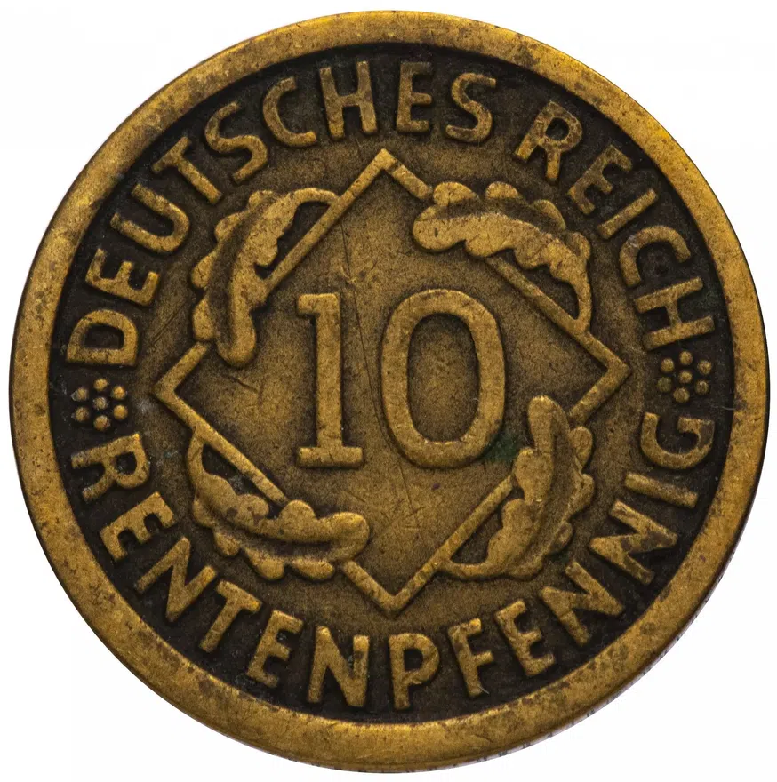 Германия 10 пфеннигов (рентенпфеннигов, rentenpfennig) 1924 J