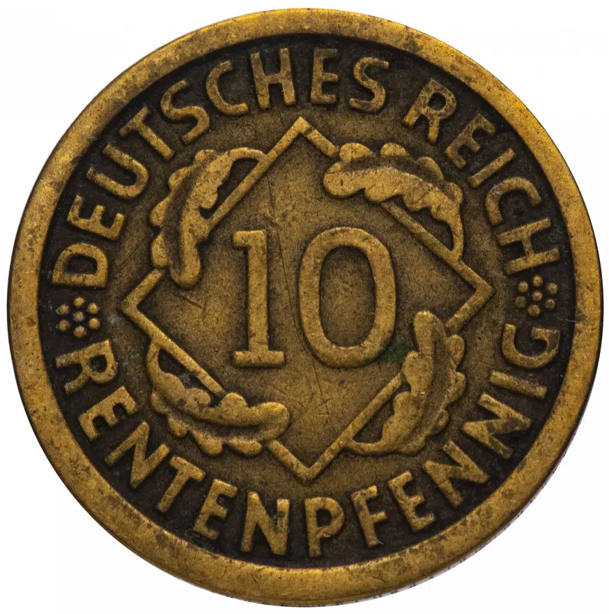 Германия 10 пфеннигов (рентенпфеннигов, rentenpfennig) 1924 J, реверс