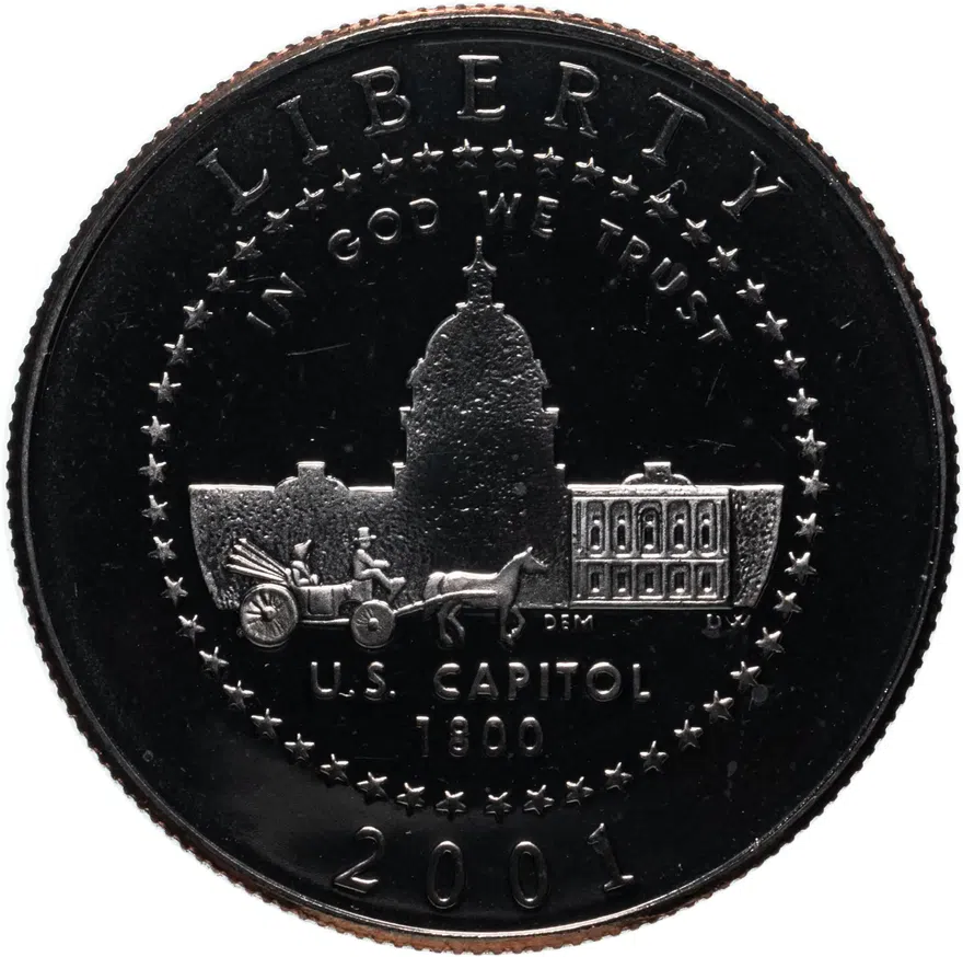 США 50 центов (1/2 доллара, half dollar) 2001 P US Capitol Visitor Center (Центр для посетителей Капитолия), реверс