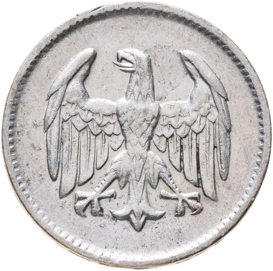 Германия 1 марка 1924 Знак монетного двора "D" — Мюнхен, реверс
