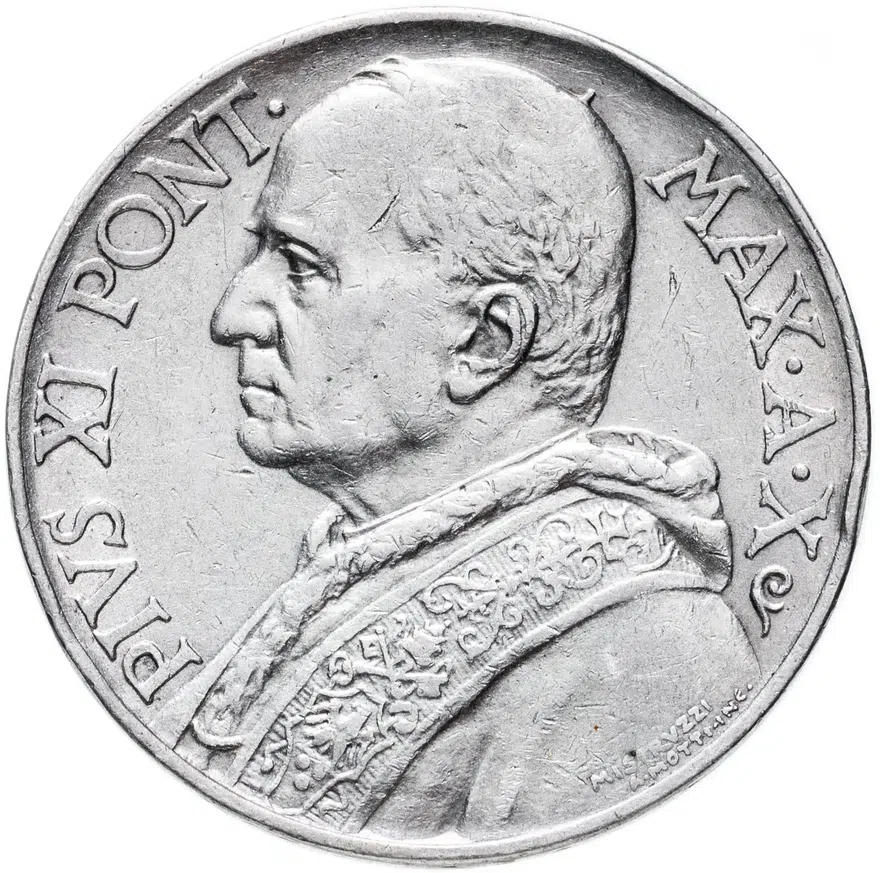 Ватикан 10 лир (lire) 1931, реверс