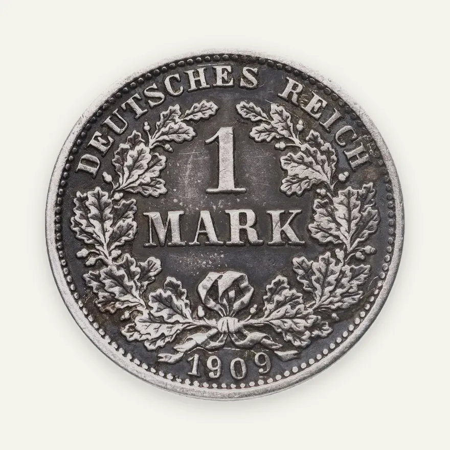 Германия 1 марка (mark) 1909 D  знак монетного двора: "D" - Мюнхен