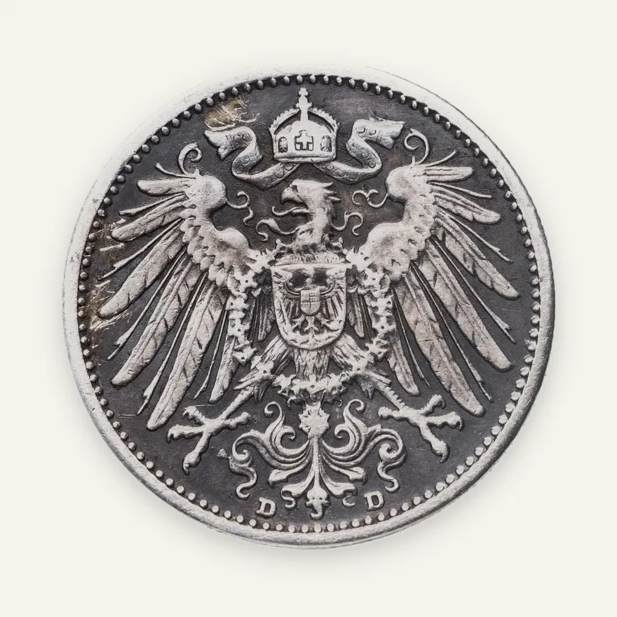 Германия 1 марка (mark) 1909 D  знак монетного двора: "D" - Мюнхен, реверс