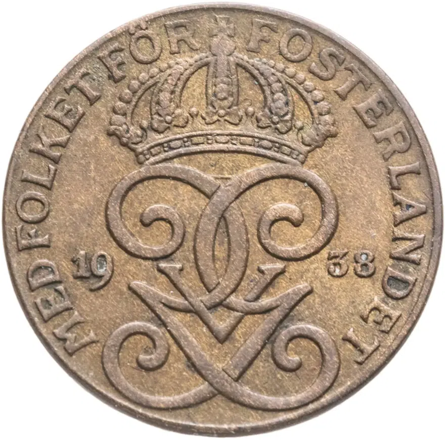 Швеция 2 эре (ore) 1938, аверс