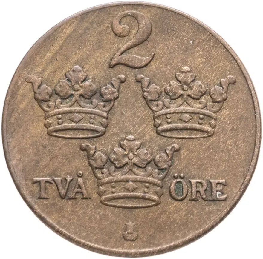 Швеция 2 эре (ore) 1938, реверс