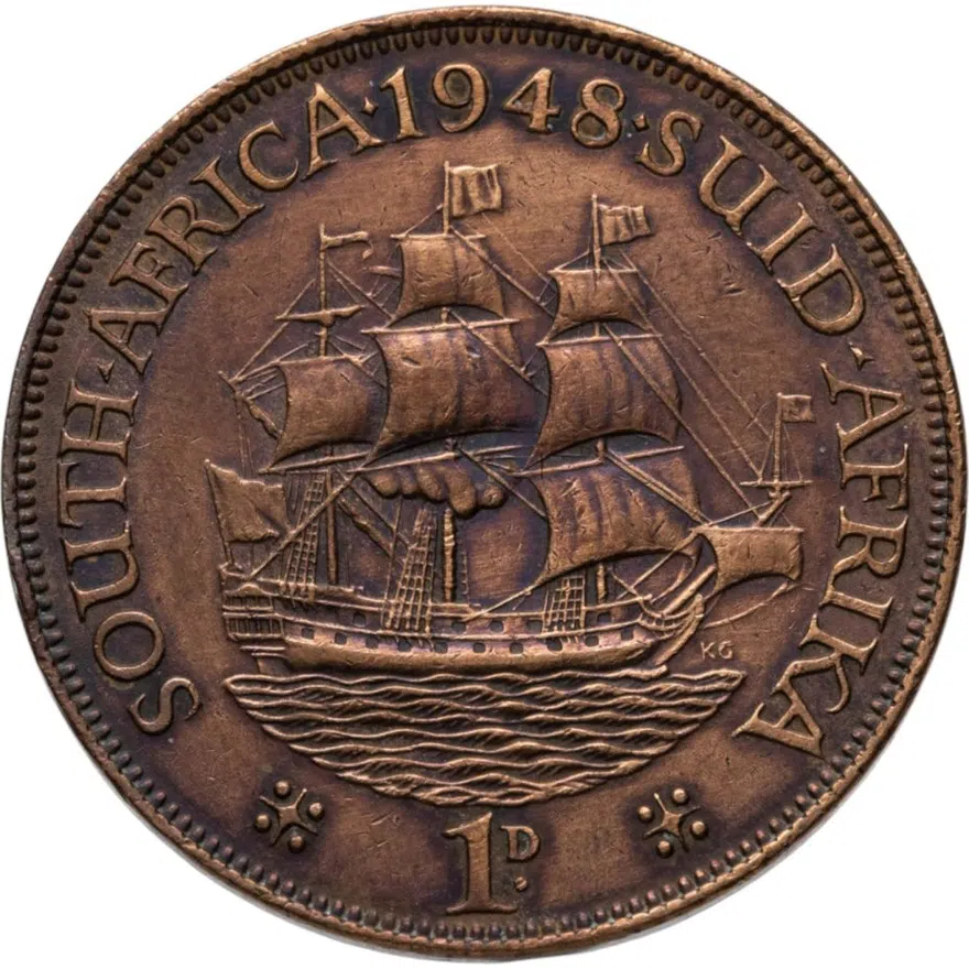 ЮАР 1 пенни (penny) 1948   Точка после даты, реверс