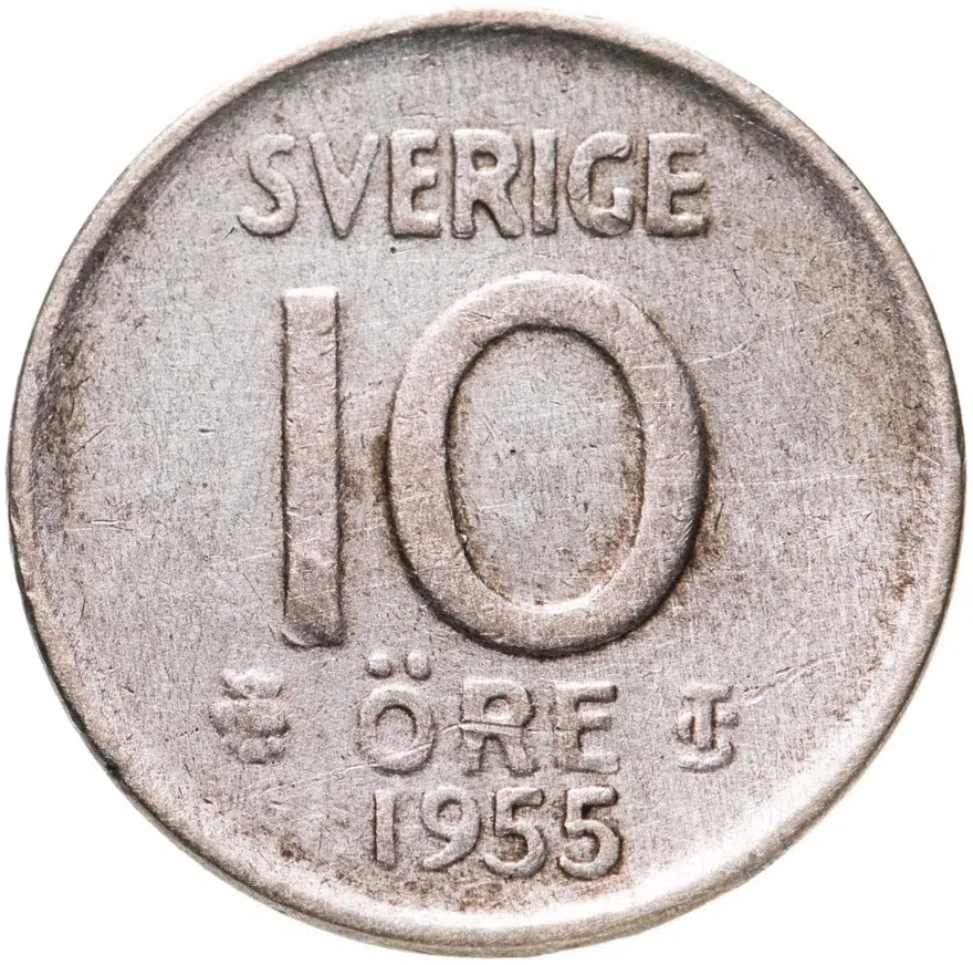 Швеция 10 эре (ore) 1955, аверс