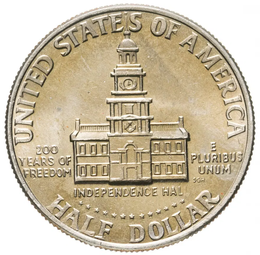 США 50 центов (1/2 доллара, half dollar) 1976  200 лет независимости США без обозначения монетного двора, реверс
