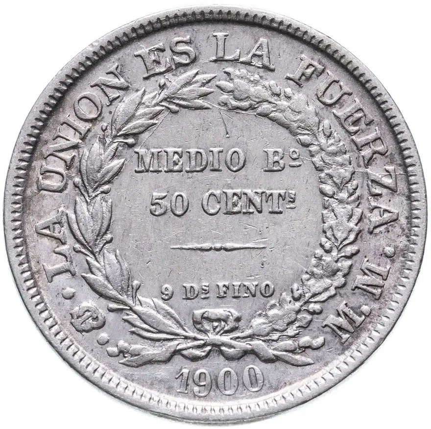 Боливия 50 центов 1900 Bo 50 CENTs 9 Ds. FINO, реверс
