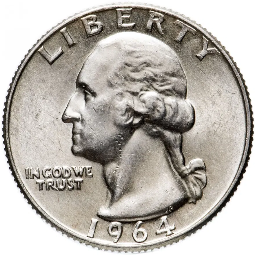США 25 центов (квотер, 1/4 доллара, quarter dollar) 1964  Washington Quarter (Вашингтон) без обозначения монетного двора, реверс