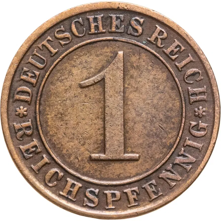 Германия 1 рейхспфенниг (reichspfennig) 1930 A  знак монетного двора "A" — Берлин, аверс