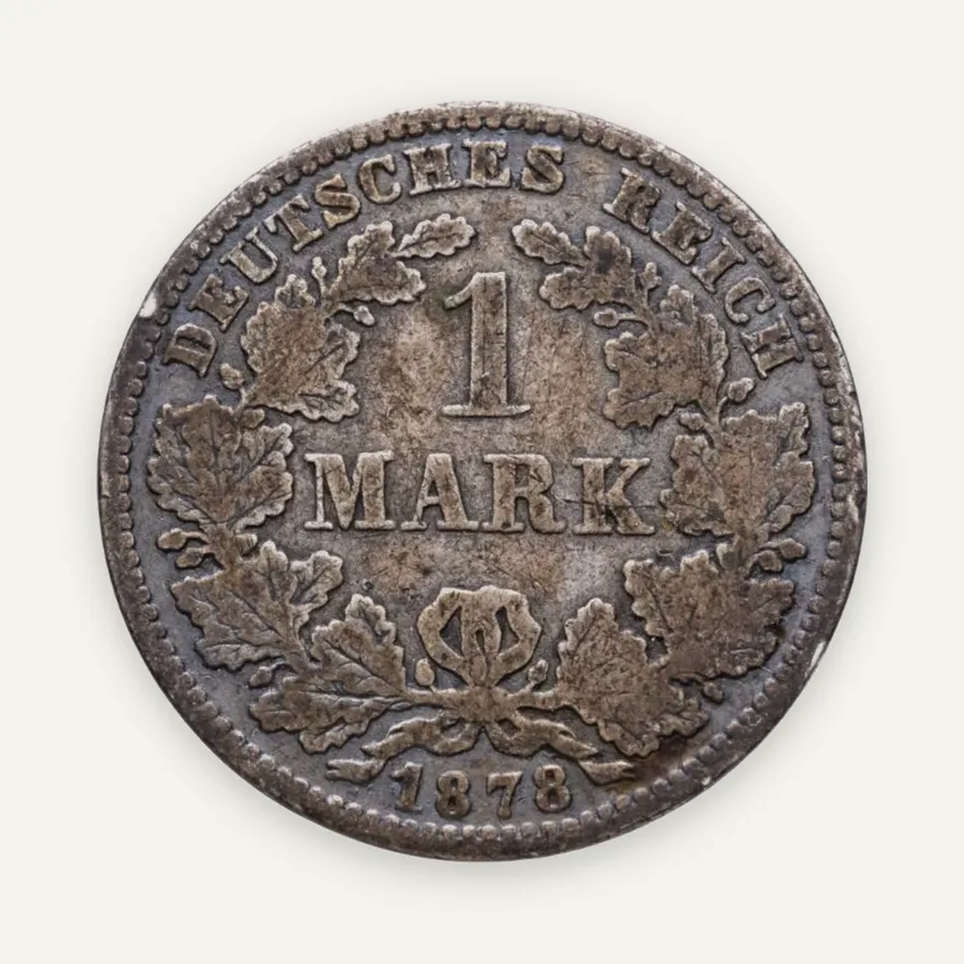 Германия 1 марка (mark) 1878 E  знак монетного двора: "E" - Дрезден