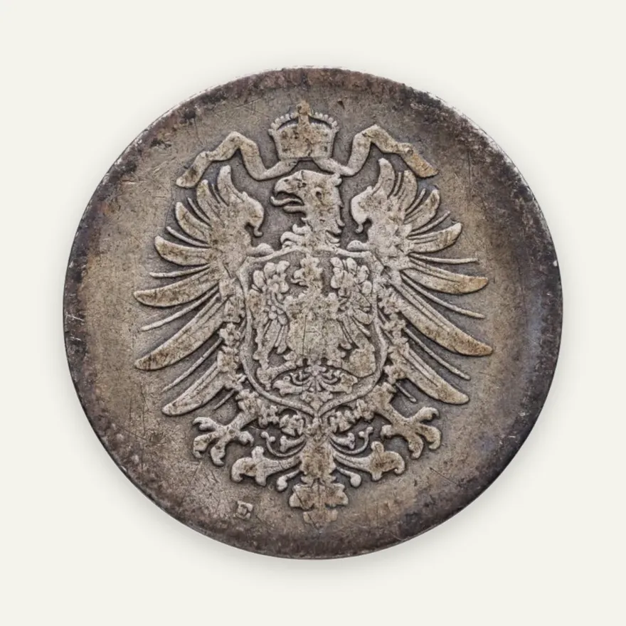 Германия 1 марка (mark) 1878 E  знак монетного двора: "E" - Дрезден, реверс