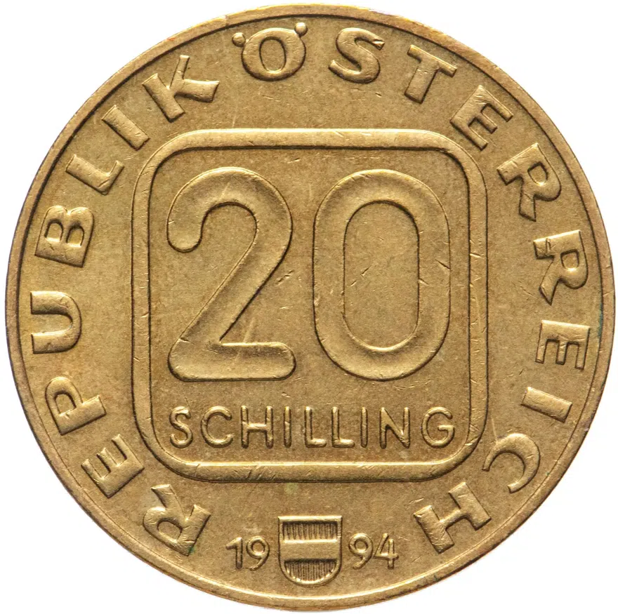 Австрия 20 шиллингов (shillings) 1994  800 лет Австрийскому монетному двору, реверс
