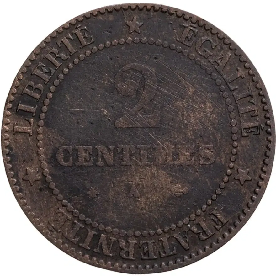 Франция 2 сантима (centimes) 1878 A  знак монетного двора: "A" - Париж
