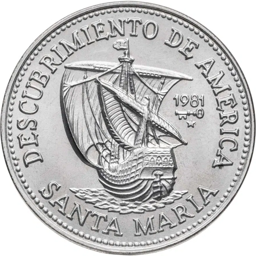 Куба 1 песо (peso) 1981 "500 лет открытию Америки - "Санта-Мария", аверс