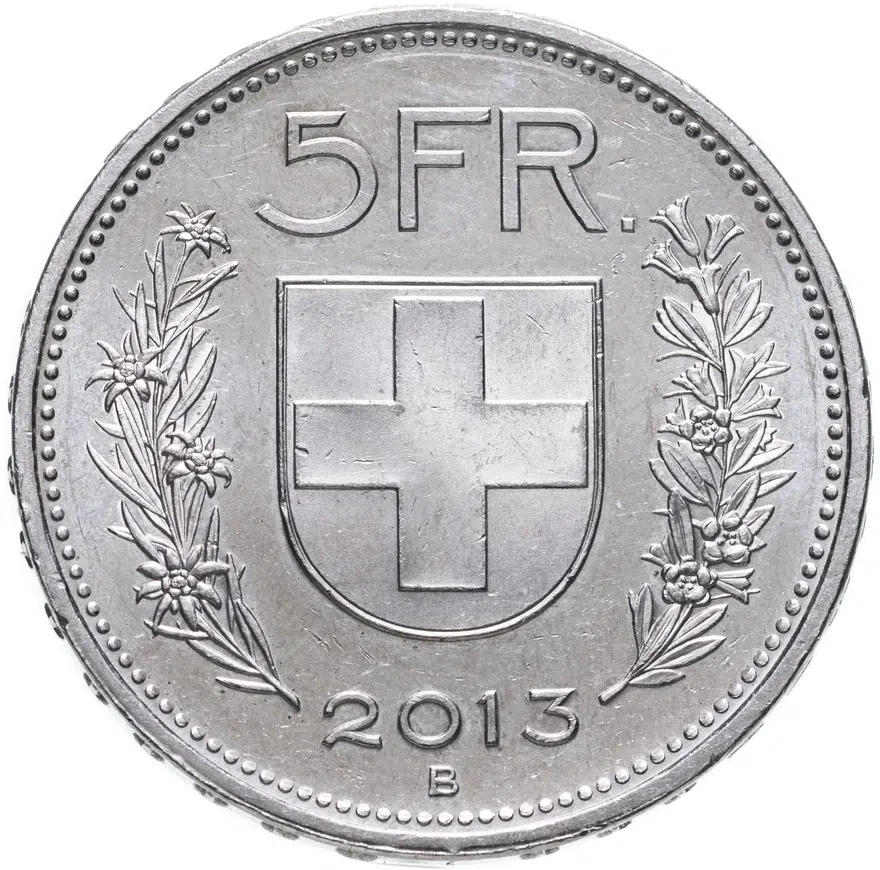 Швейцария 5 франков (francs) 2013, реверс