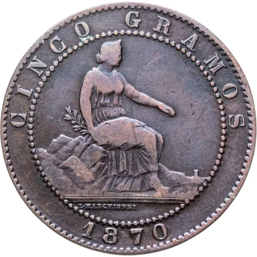Испания 5 сентимо (centimos) 1870, реверс