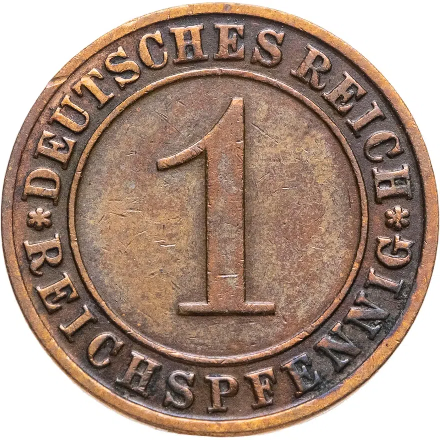 Германия 1 рейхспфенниг (reichspfennig) 1928 D  знак монетного двора "D" — Мюнхен