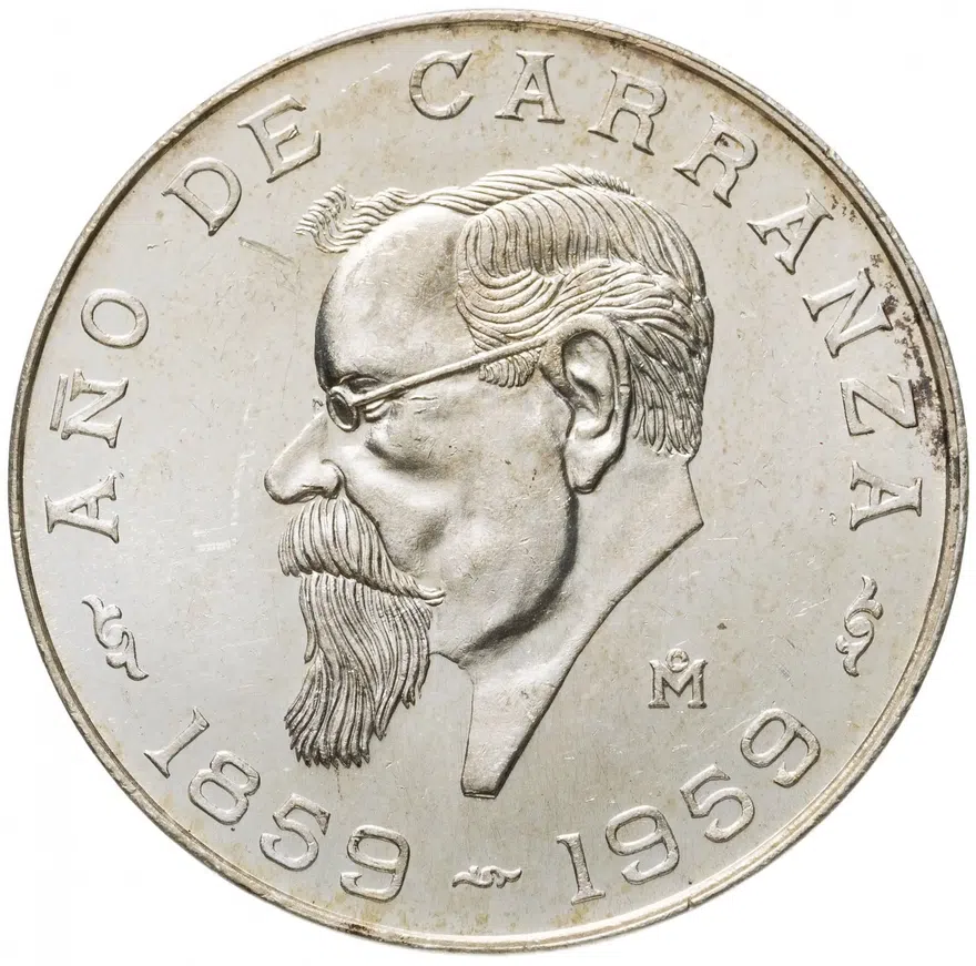 Мексика 5 песо (pesos) 1959  100 лет со дня рождения Венустиано Карранса
