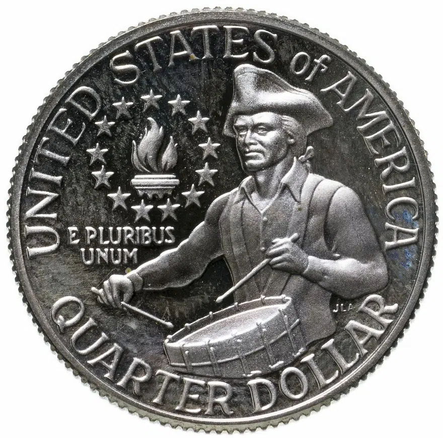 США 25 центов (квотер, 1/4 доллара, quarter dollar) 1976 "200 лет независимости США (барабанщик)" "S", реверс