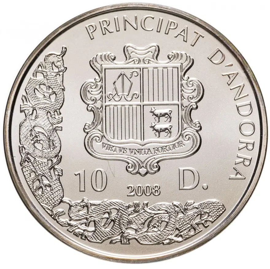 Андорра 10 динар 2008 "Викинги", реверс