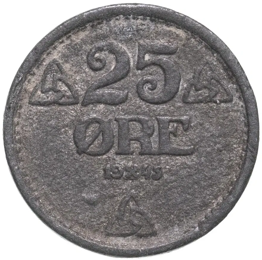 Норвегия 25 эре (ore) 1945, реверс