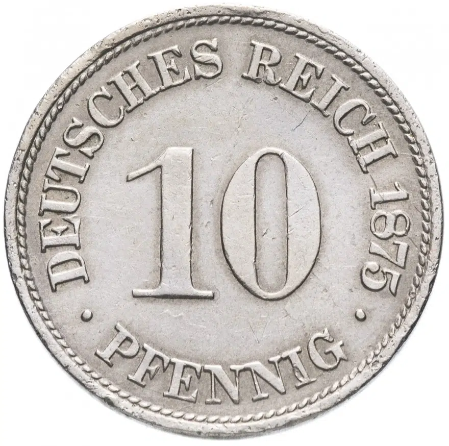 Германия (Империя) 10 пфеннигов (pfennig) 1875 G, аверс