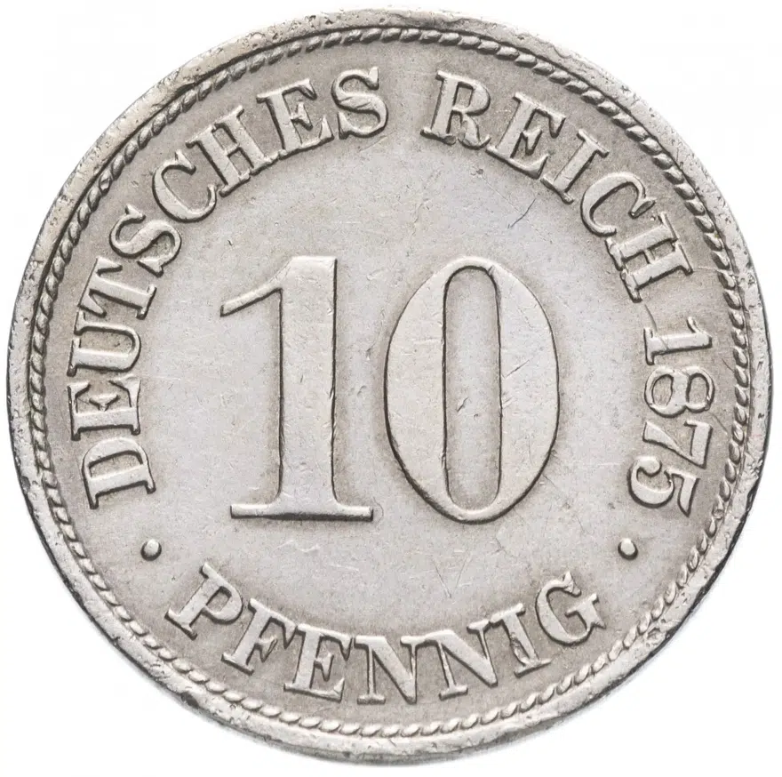 Германия (Империя) 10 пфеннигов (pfennig) 1875 G, реверс
