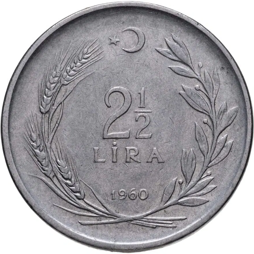 Турция 2 1/2 лиры (lira) 1960, аверс