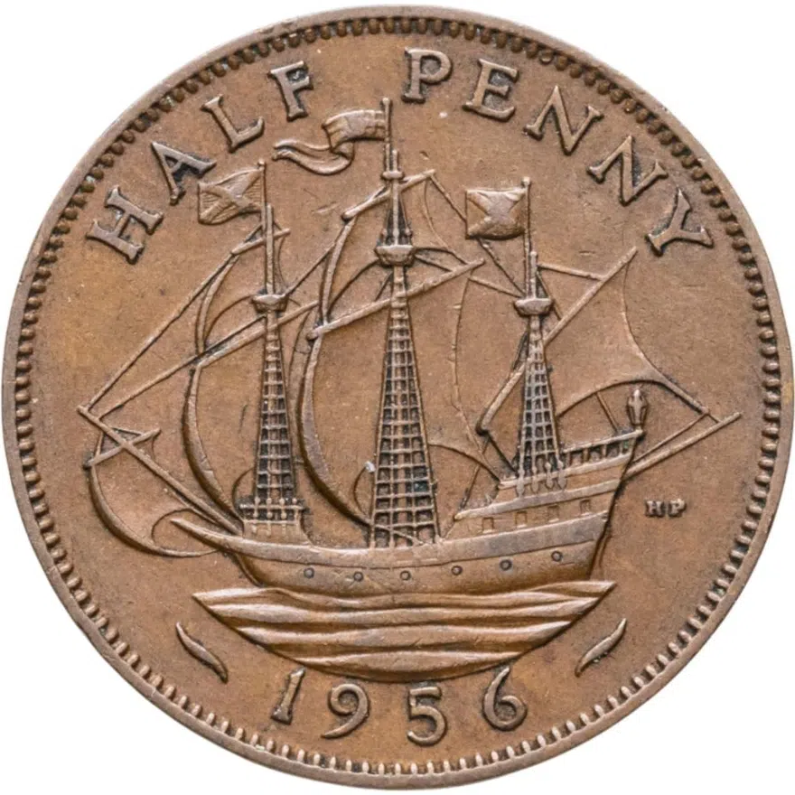 Великобритания 1/2 пенни (penny) 1956, аверс