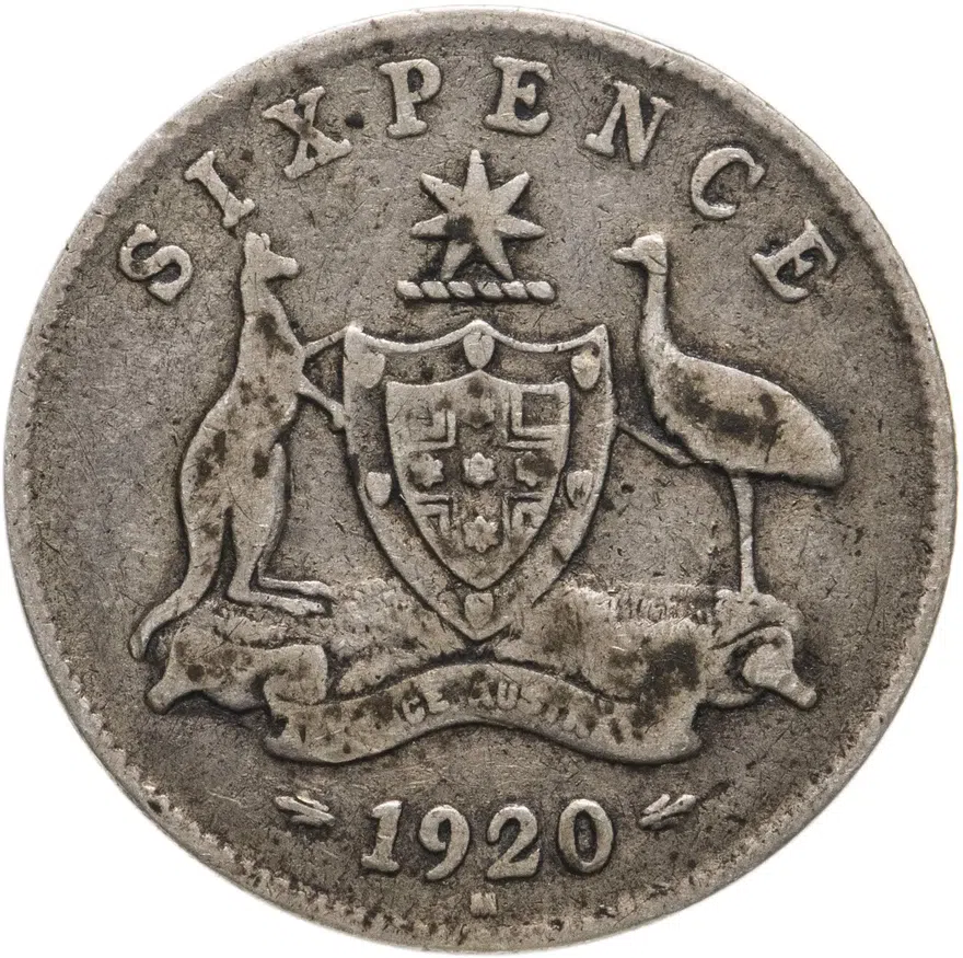 Австралия 6 пенсов (pence) 1920, аверс