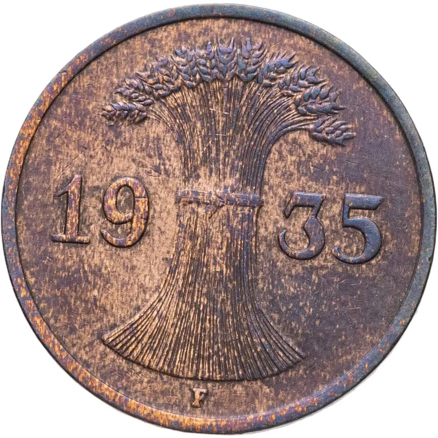 Германия 1 рейхспфенниг (reichspfennig) 1935 F  знак монетного двора "F" — Штутгарт