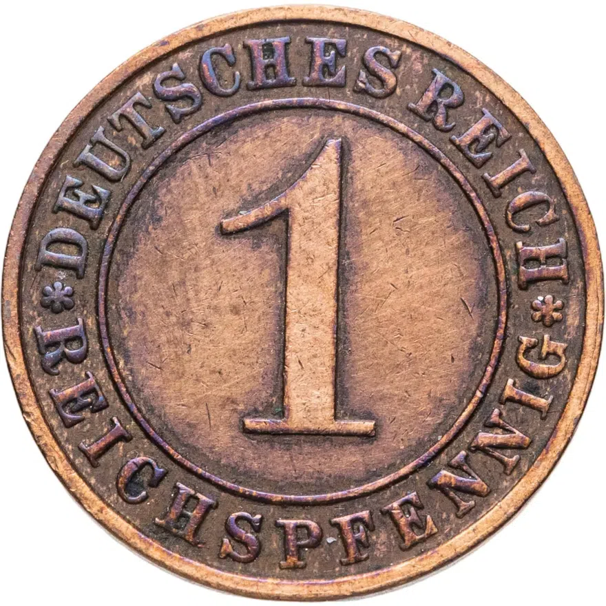 Германия 1 рейхспфенниг (reichspfennig) 1935 F  знак монетного двора "F" — Штутгарт, реверс