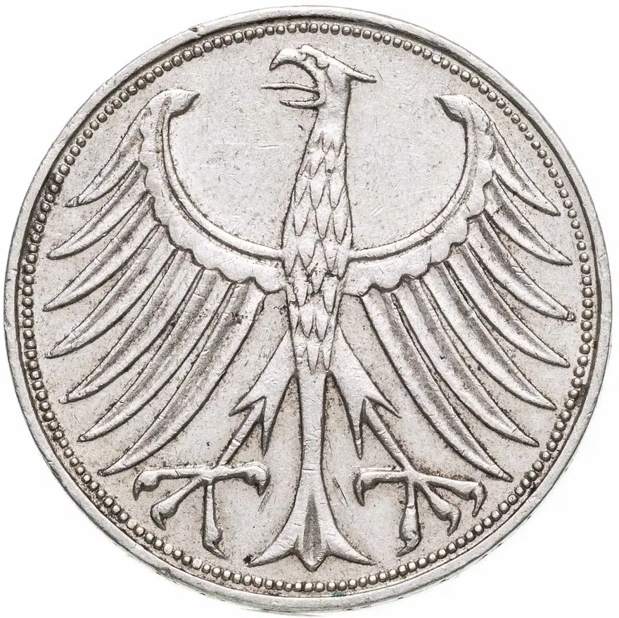 Германия 5 марок 1971 J знак монетного двора: "J" - Гамбург, реверс