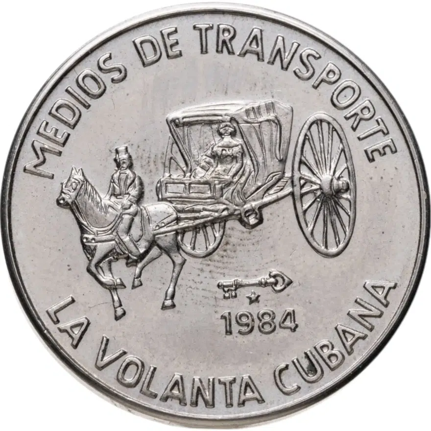 Куба 1 песо (peso) 1984  Транспорт Кубы - Воланте, аверс