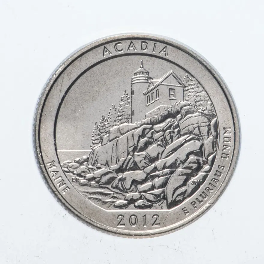 США 25 центов (квотер, 1/4 доллара, quarter dollar) 2012 D национальный парк Акадия в слабе ANACS MS67, реверс