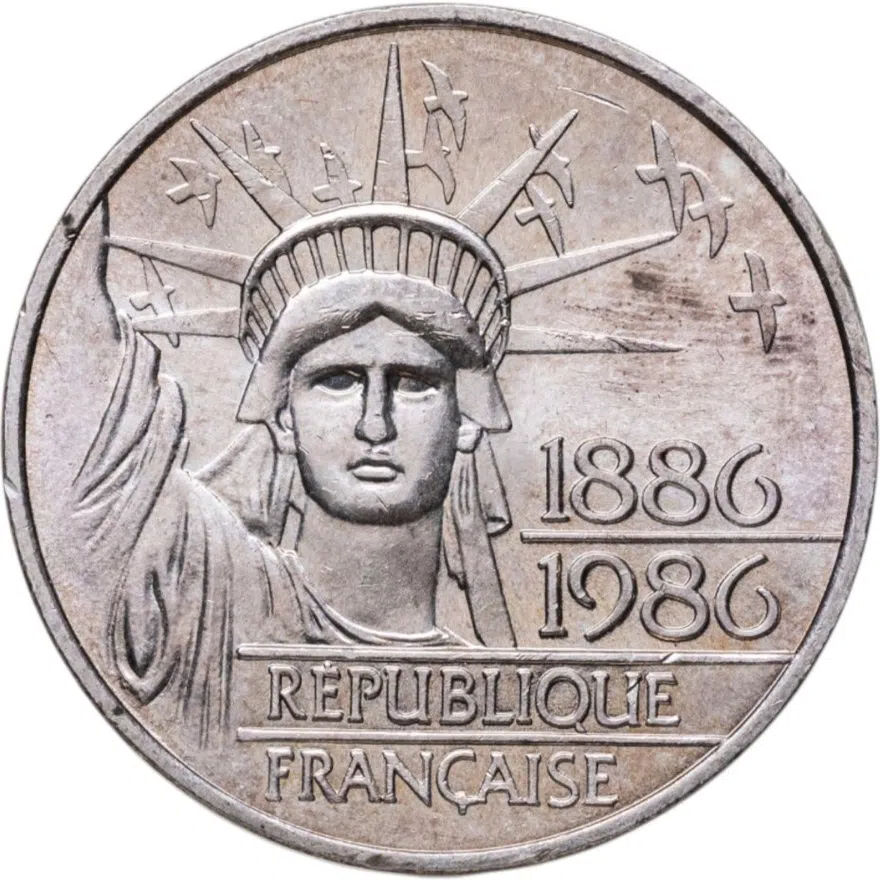 Франция 100 франков (francs) 1986 100 лет Статуе Свободы, реверс