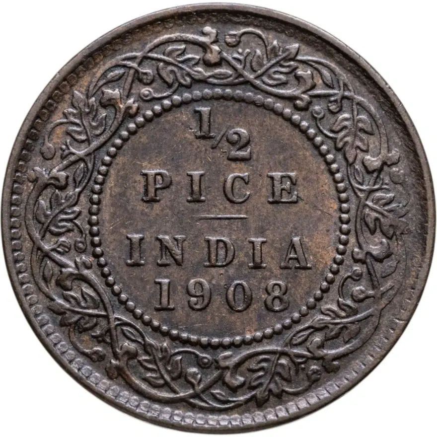 Индия - Британская 1/2 пайса 1908, аверс