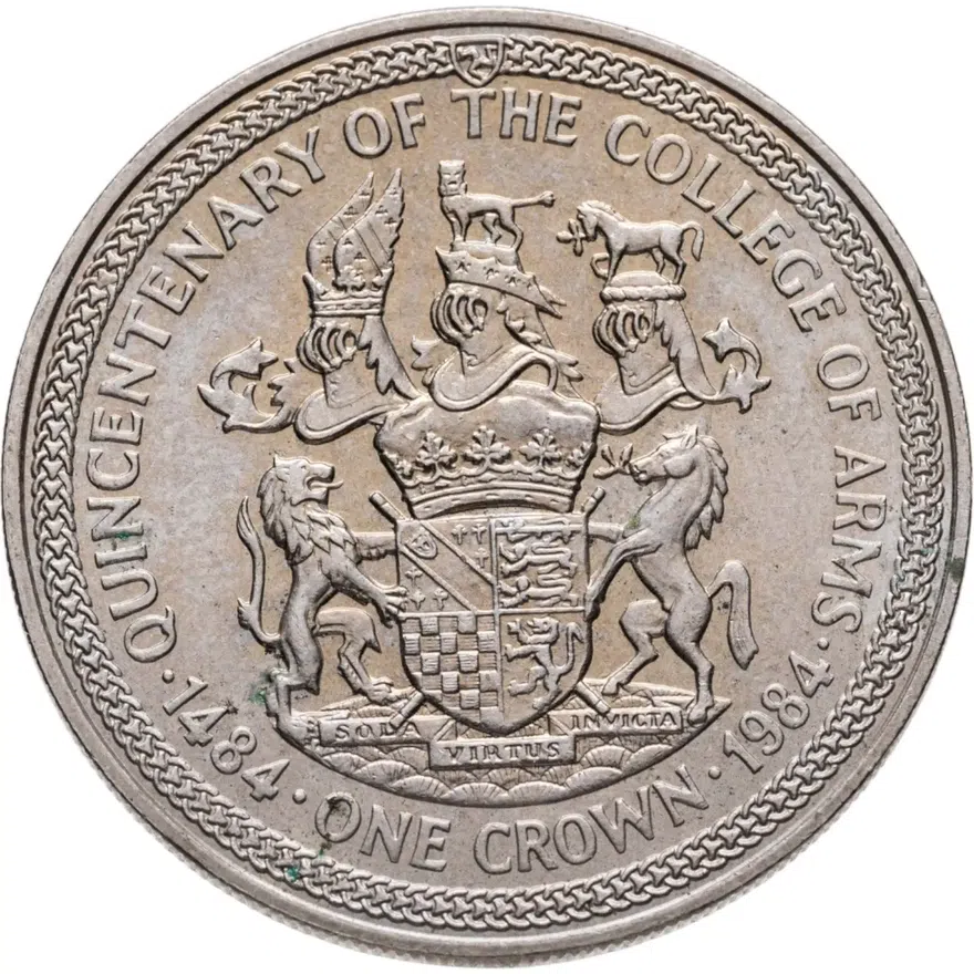 Остров Мэн 1 крона (crown) 1984  500 лет Геральдической палате /Герб Великобритании/, аверс